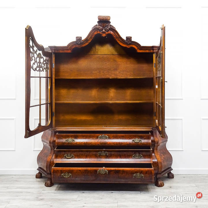 Stylowa Wysoka WITRYNA drewniana NeoBarok Orzech wielkopolskie Kalisz