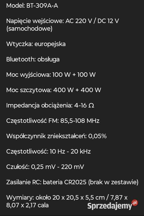 Wzmacniacz Audio Bluetooth Odtwarzacz MP3 STEREO