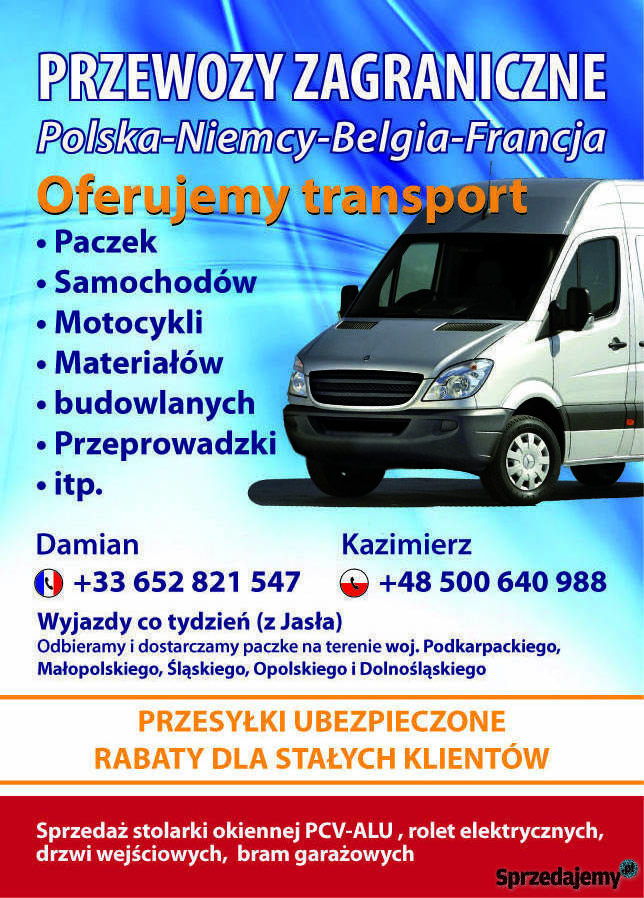 Transport Polska Niemcy Belgia Francja Transport towarów, przeprowadzki Jasło