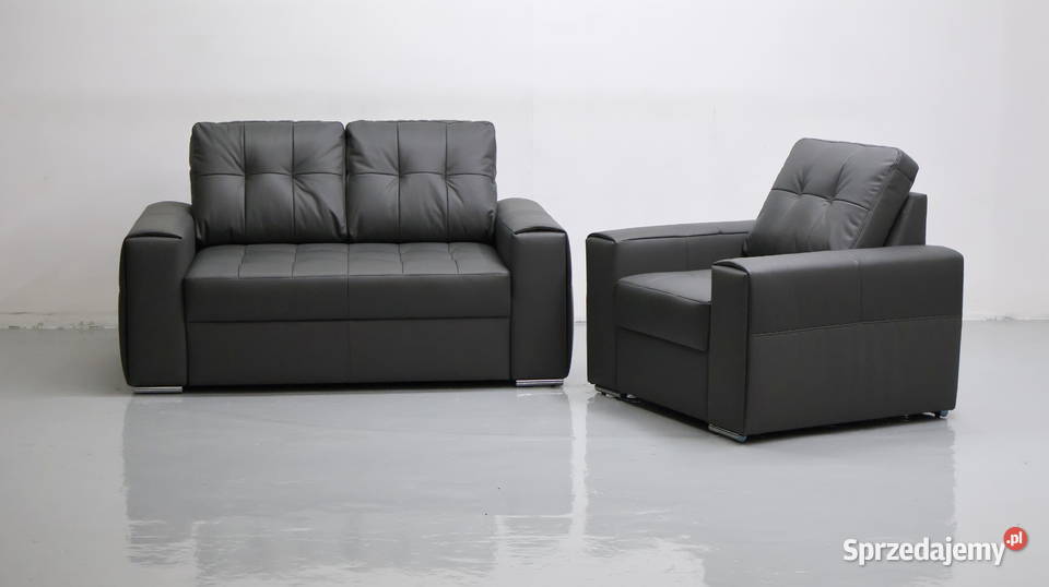 KOMPLET 21 sofy kanapy zestaw popielata skóra Poznań