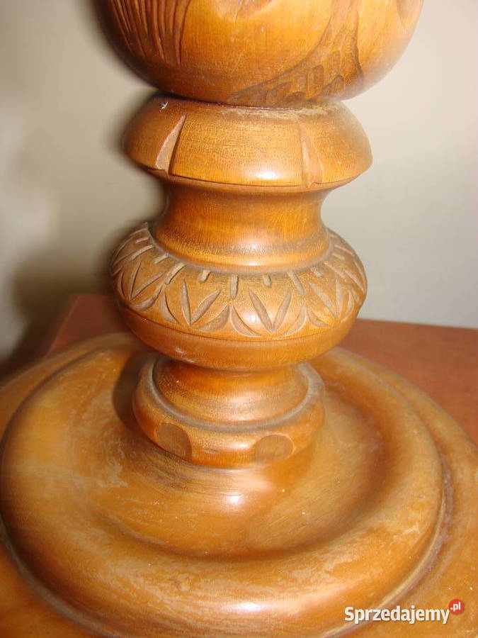 drewniana rzeźbiona podstawa lampy stołowej PRL Pruszcz Gdański