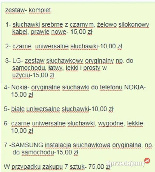 słuchawki LG Samsung Nokia zestaw głośnomówiący Kielce