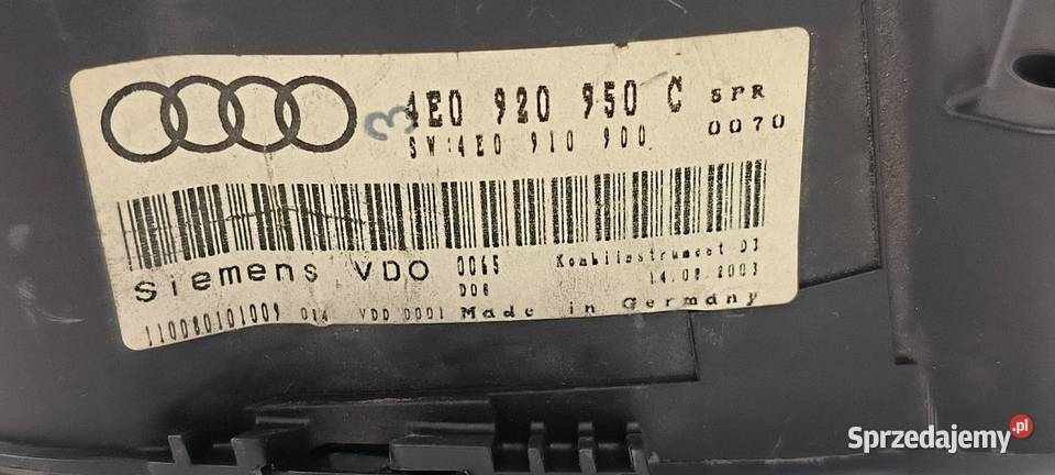 LICZNIK ZEGAR AUDI A8 D3 4E0920950C kujawsko-pomorskie Lipno