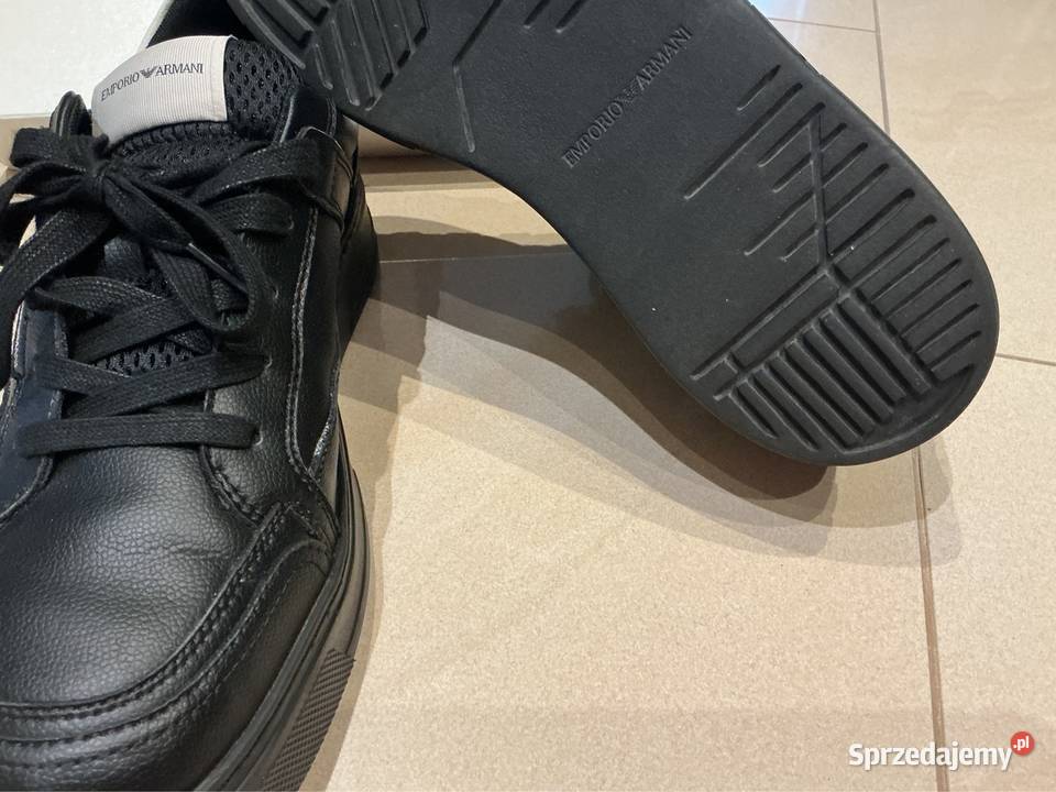 Sneakersy Skórzane Czarne Męskie Emporio Armani skóra Nowa Sól