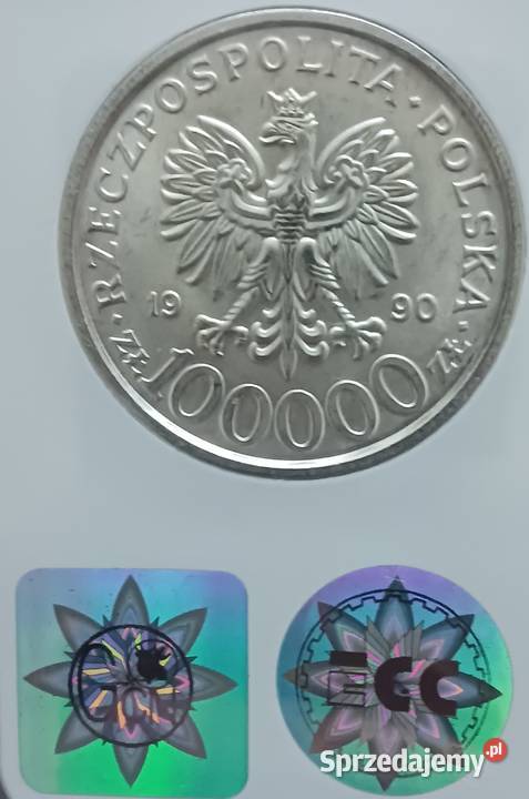 100 000 Solidarność 1990 r Typ B 2 MS 63 GCN wielkopolskie Konin