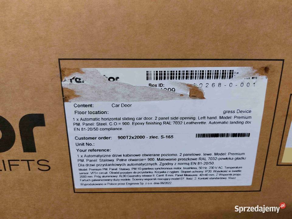 Drzwi kabinowe stalowe ral 7032 winda FERMATOR Pozostałe Józefin