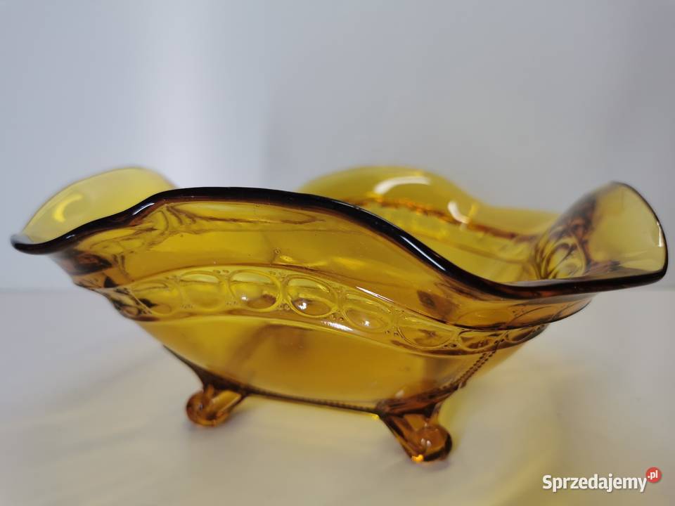 miodowa salaterka na nóżkach Porcelana i szkło