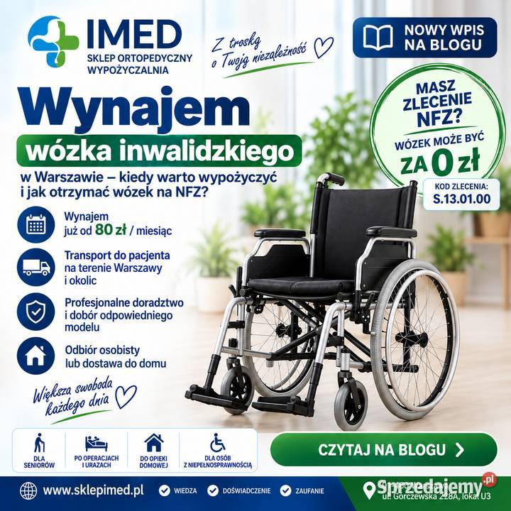Wynajem wózków inwalidzkich Warszawa 80 mies BEZ Sprzęt rehabilitacyjny i ortopedyczny sprzedam