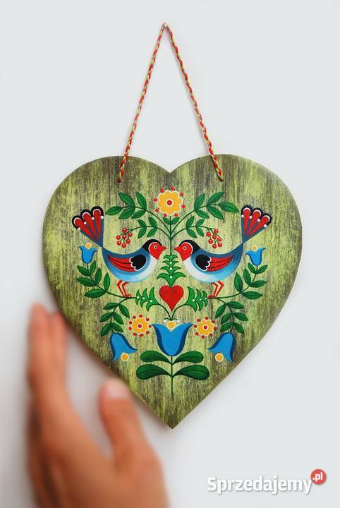 Zawieszka drewniana serce ptaki skandynawski Lublin