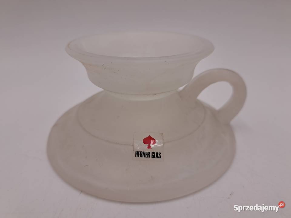 Szklany biały mleczny świecznik Herner Glas Olkusz