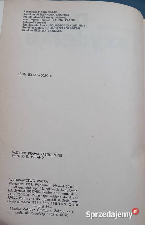 Irena Szpak Druty i szydełko Watra 1981r Wydanie Koźminek sprzedam