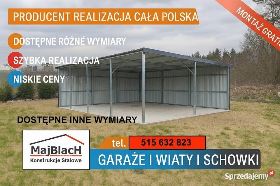 A191Garaż Blaszany Wiata na pojazdy ZADASZENIE Sprzedaż