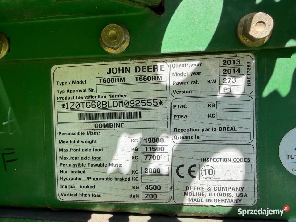 Kombajn zbożowy John Deere T660i Zbożowe Nowa Ruda
