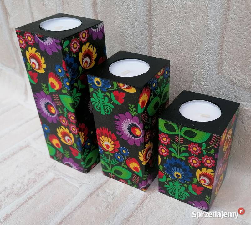 Komplet 3 dużych świeczników decoupage prezent Halinów sprzedam