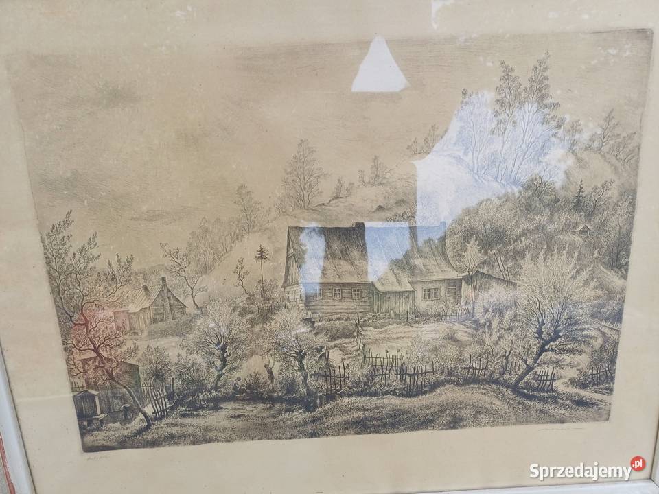 Stara 100 lat grafika sygnowana dolnośląskie Lubań