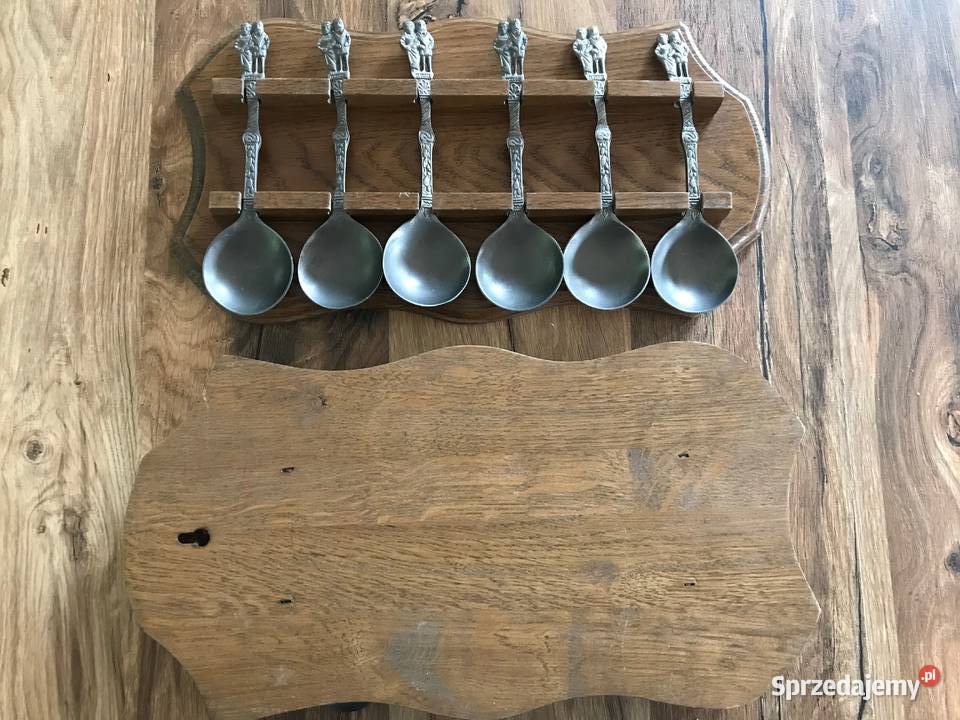 Zabytkowe XIXw łyżki na drewnianej podstawce do Warszawa