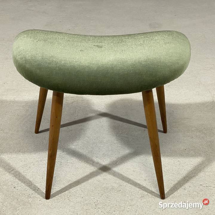 Taboret vintage PRL zielony drewniane nogi lata Budno