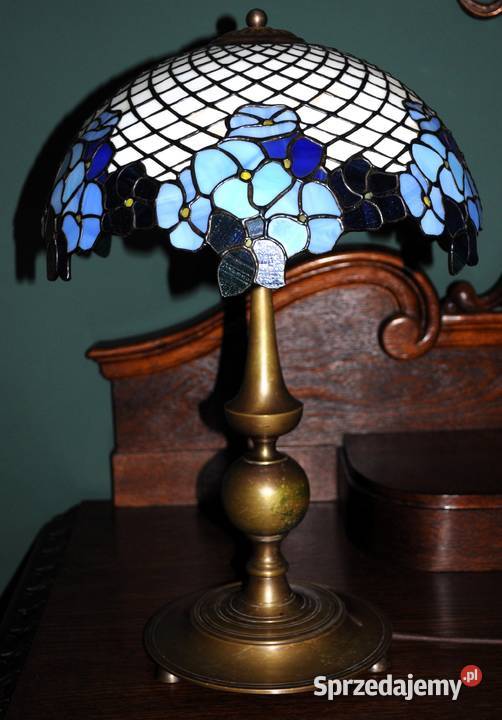 Przepiękna lampa z brązu klosz witraż Wysoka