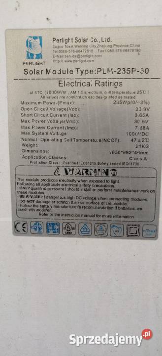 Panele fotowoltaiczne PV 235Wp polikryształ śląskie