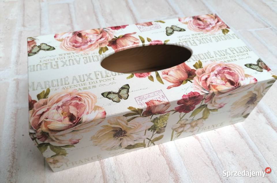 Pojemnik drewniany chustecznik decoupage prezent Dom i Ogród Warszawa