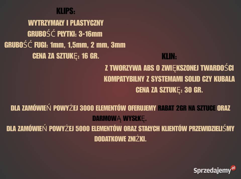 SYSTEM POZIOMOWANIA fuga 3mm HURT 6000 elementów Katowice