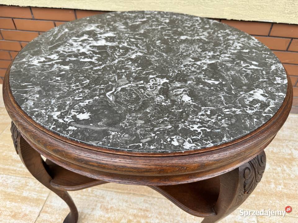 Stolik z kamiennym blatem stylowy kawowy okrągły Sulbiny