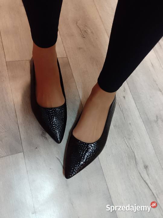 4243 Ekskluzywne Czarne baleriny wieczorowe NOWE tkanina