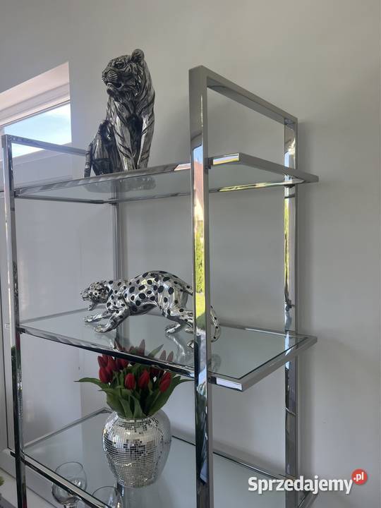 Nowoczesny stebrny regał ze stali chrom szklane Nowy Sącz sprzedam