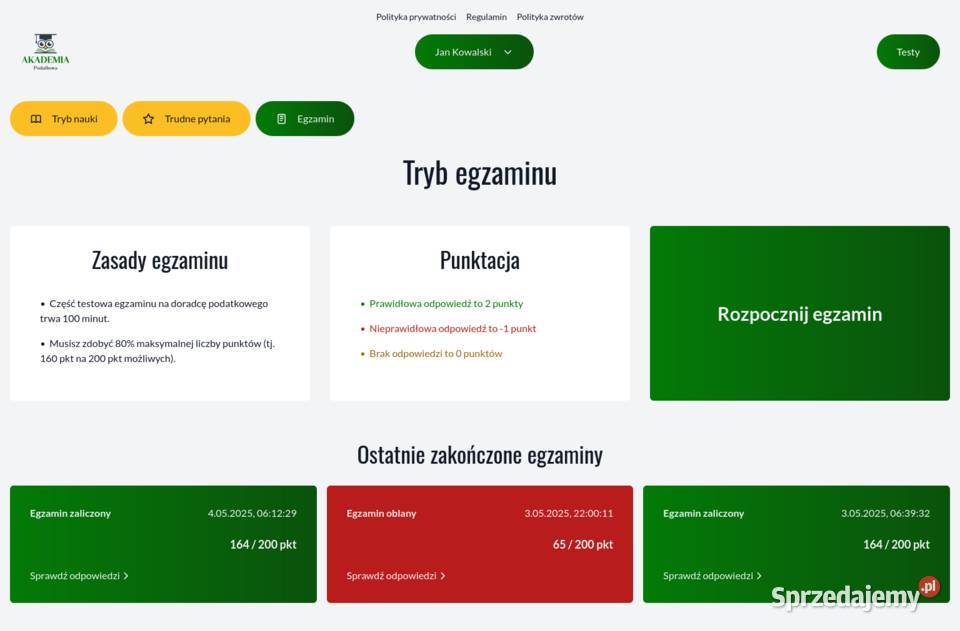 Egzamin an doradcę podatkowego testy podatkowe mazowieckie Warszawa