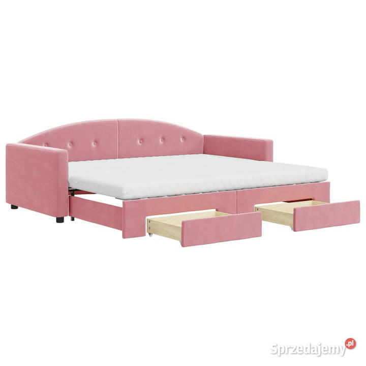 Sofa rozsuwana z szufladami różowa aksamit Warszawa