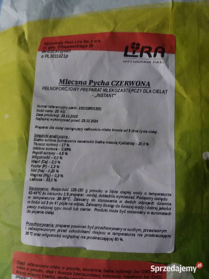 Mleko zastępcze cieląt czerwone 20 Karma i Pasza Krzyżowniki