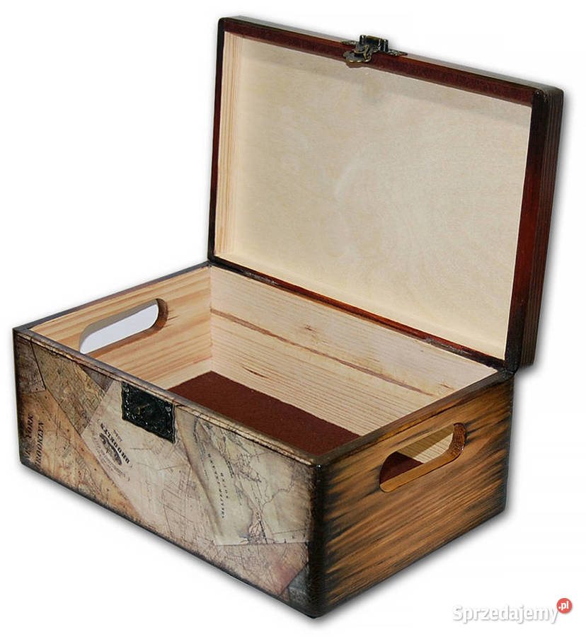 KUFEREK drewniana skrzynka YORK Old Maps 30x20 odcienie brązowego kujawsko-pomorskie Bydgoszcz