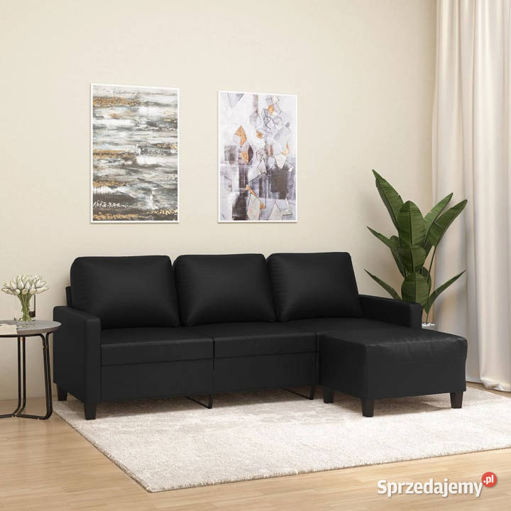 3osobowa sofa z podnóżkiem czarna 180 sztuczna sprzedam