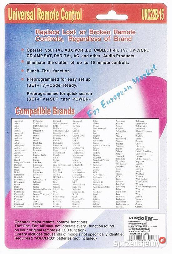 PILOT UNIVERSALNY URC22B15 pasuje do wielu