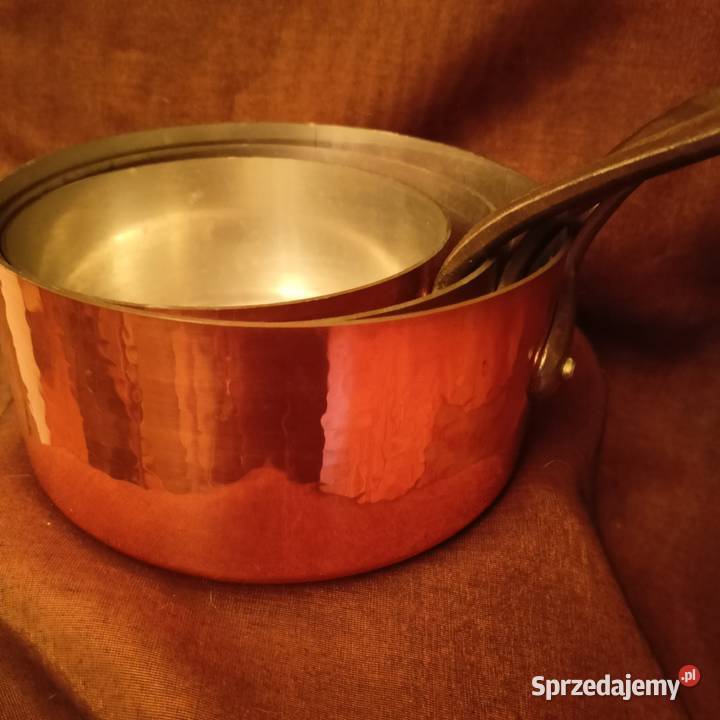 Trzy rondle patelnie do potraw mosiądz śląskie Mikołów