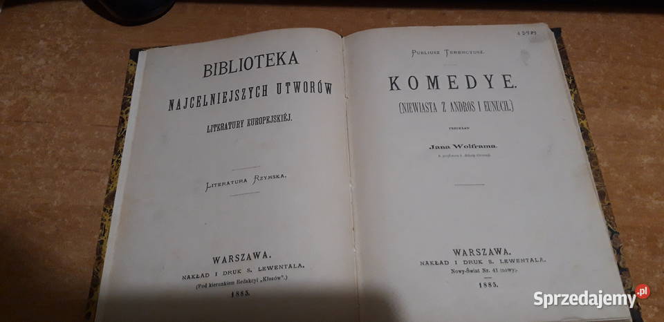 TERENCYUSZ KOMEDYE WARSZAWA 1885 opr psk wielkopolskie Iwno