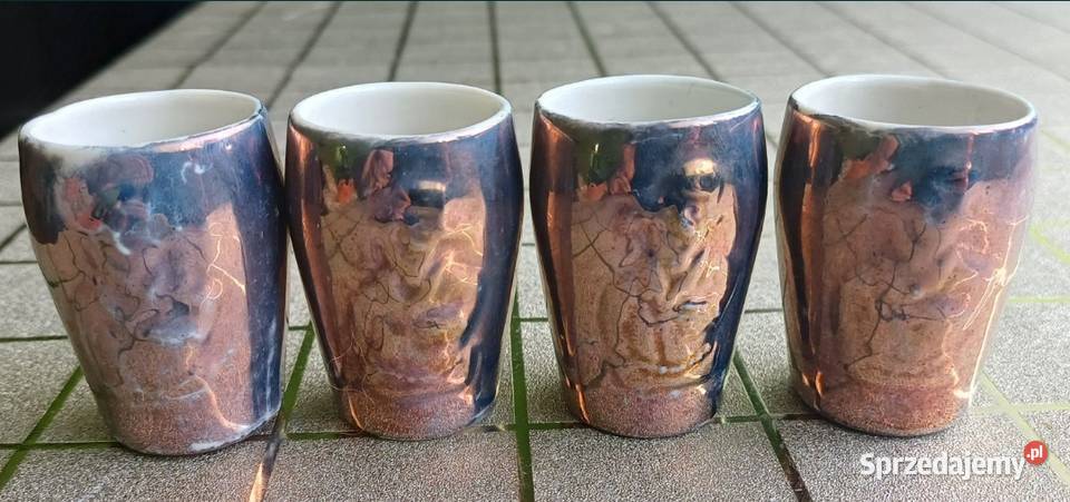 Zestaw 4 malowanych kieliszków PRL vintage Kowary sprzedam