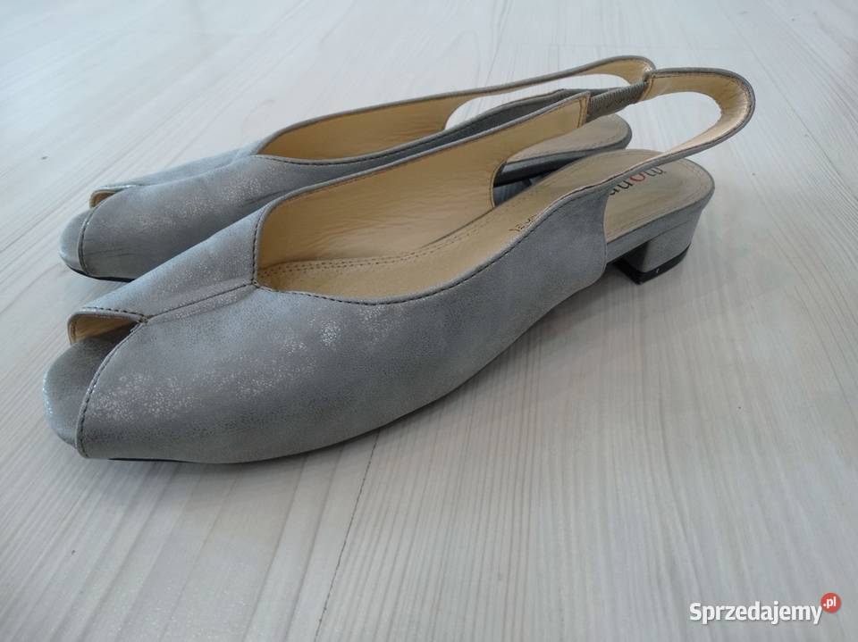 Buty Sandały Skórzane Skóra Naturalna Szare szary/srebrny Łomża sprzedam