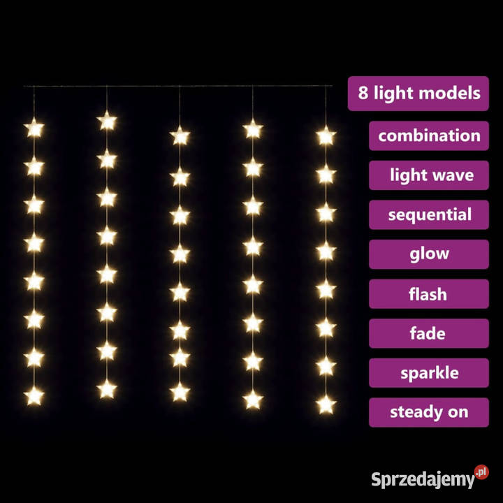 Zasłona świetlnych gwiazdek 200 diod LED ciepła Warszawa
