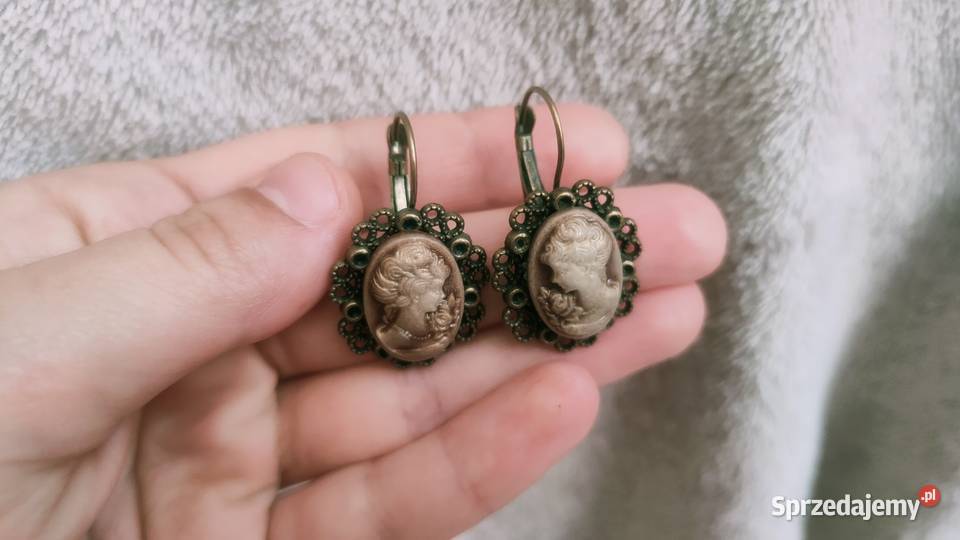 Kolczyki kamea kamee vintage retro brąz z Kolczyki Tarnowskie Góry