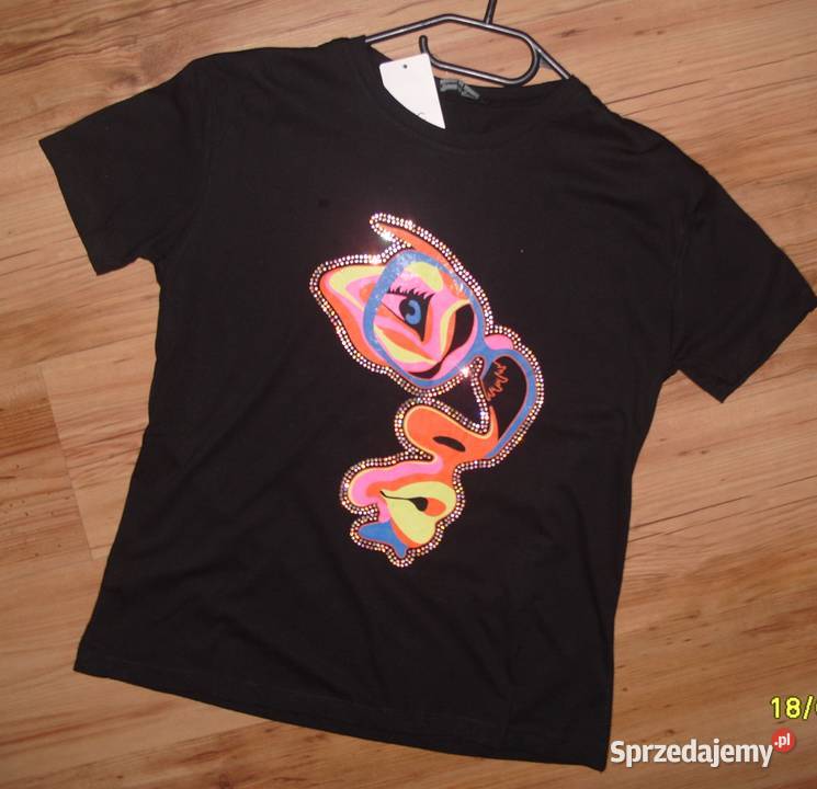 LAMICIMI czarny tshirt z Neonową Twarzą w Rawicz