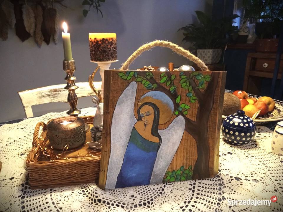 Anioły na szczęście obrazki na drewnie Plewiska