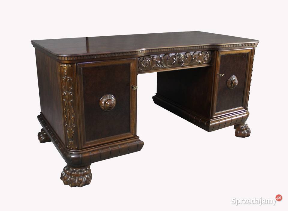 Neorenesansowe biurko na lwich łapach / dwustronne / antyki