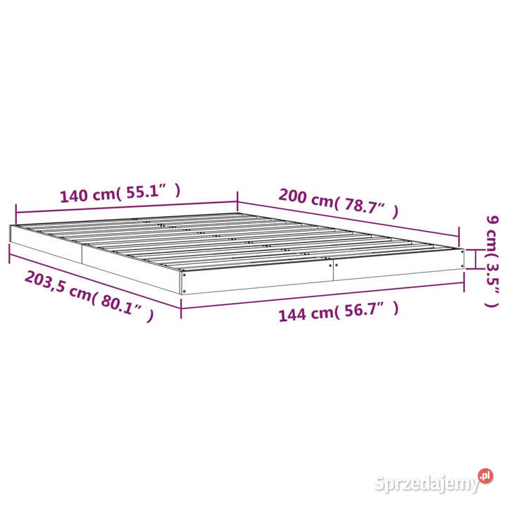 Rama łóżka lite drewno sosnowe 140x200 WM823444 144cm