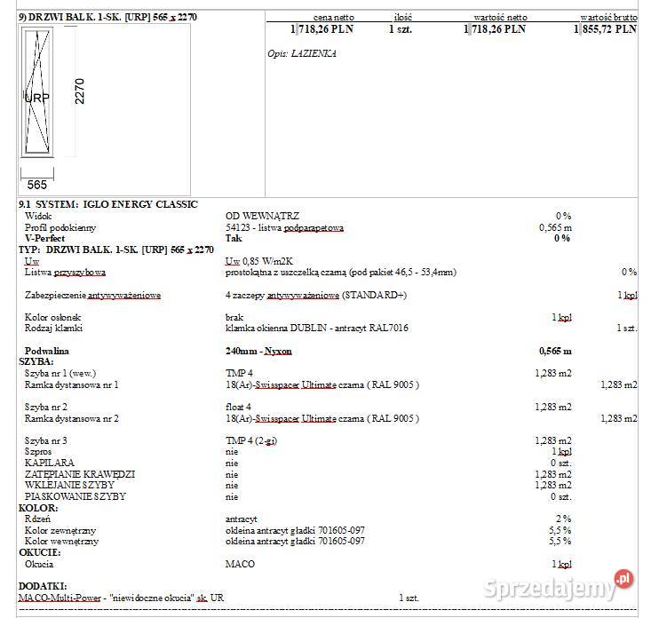 OKAZJA Okno 565x2270 DRUTEX IGLO ENERG CLASSIC Krosno