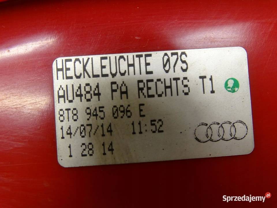 LAMPA PRAWY PRAWA TYŁ TYLNA AUDI A5 8T LIFT 5D Lampy przednie