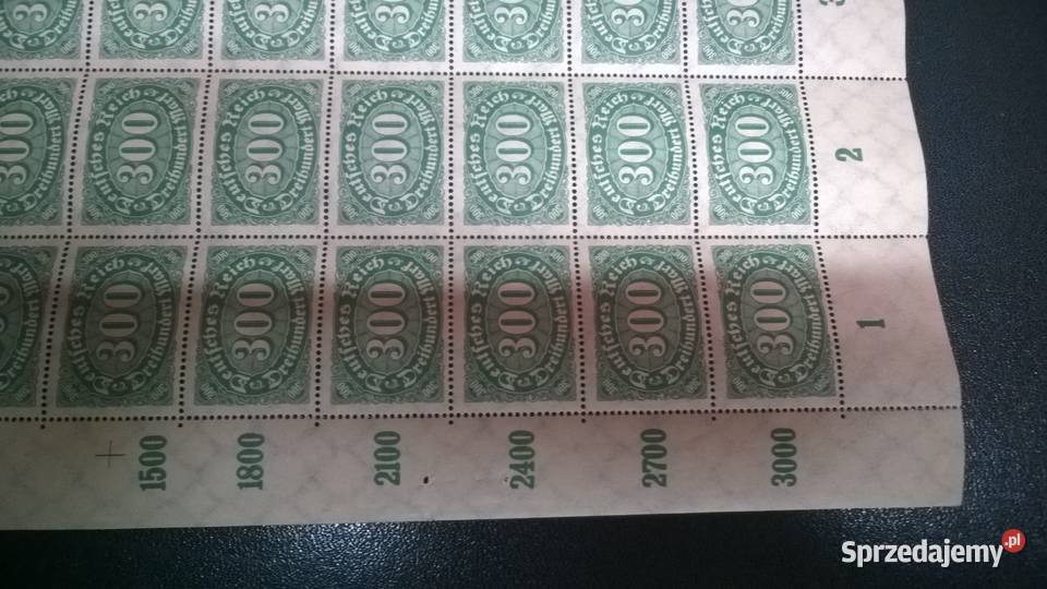 znaczki 300 marek 1922 Deutsches Reich ARKUSZ Warszawa