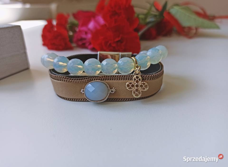 Bransolety opal mleczny skórka ekologiczna Warszawa sprzedam