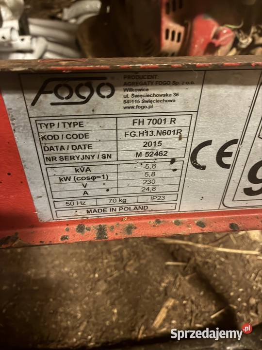 Agregat prądotwórczy FOGO nieuszkodzony Bobolice sprzedam