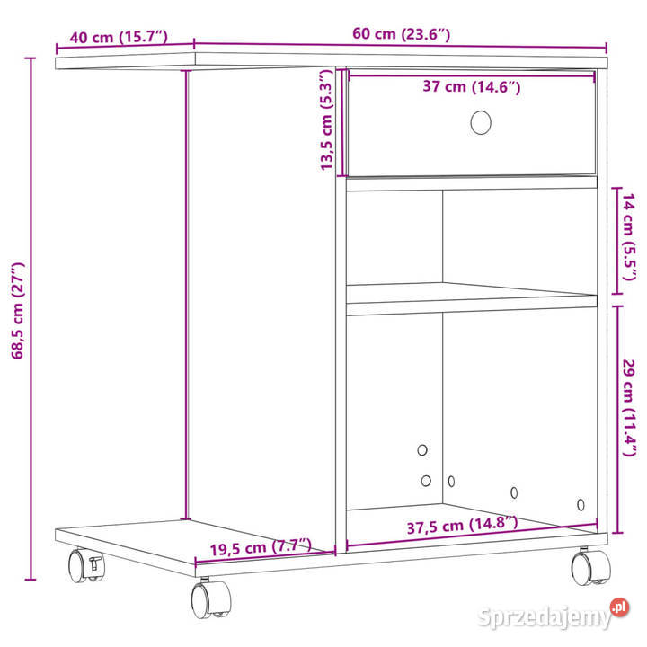 Szafka pod drukarkę z kółkami biała 60x40x685 Warszawa